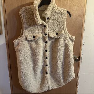 Cream Sherpa Button-Up Vest